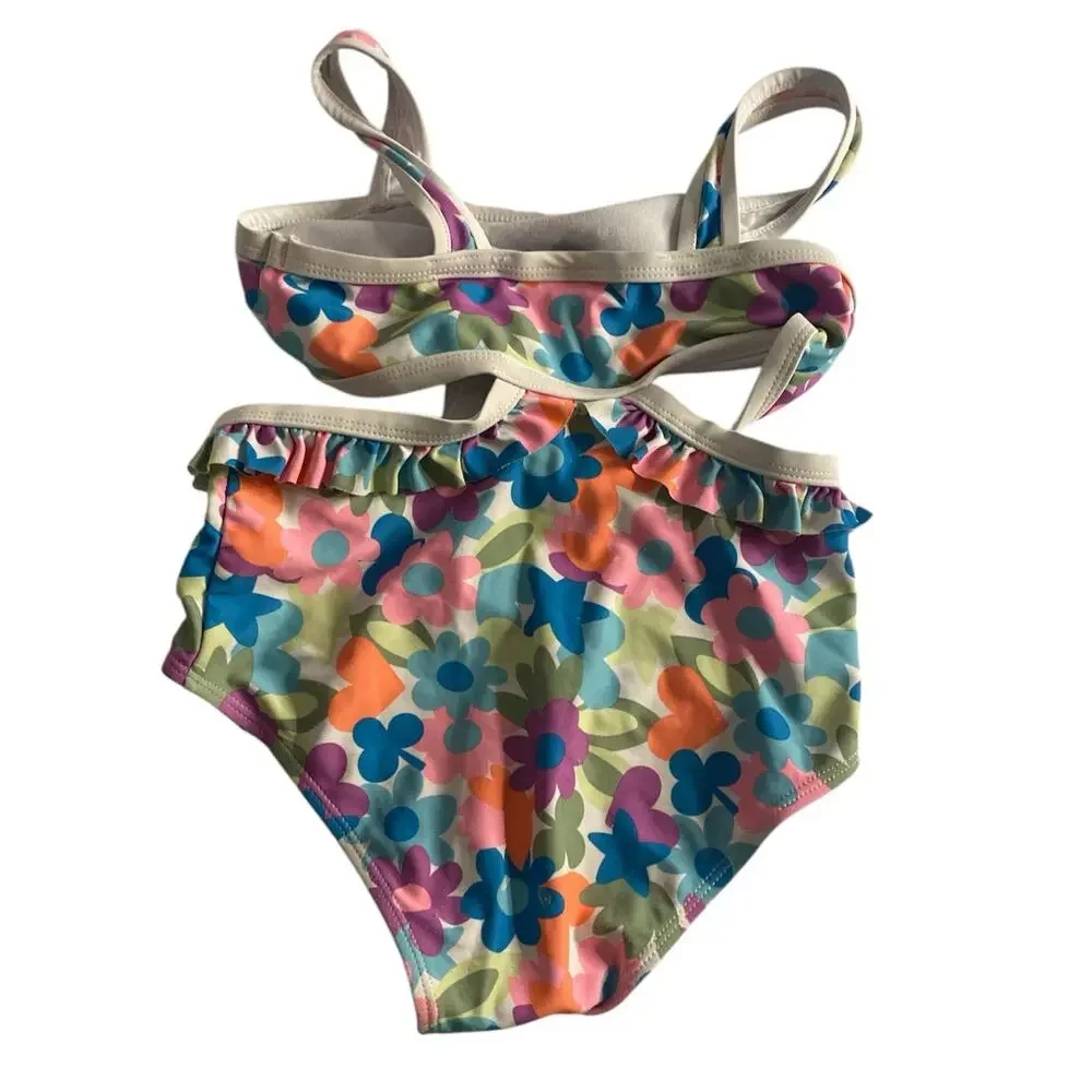 Retro Floral Cutout One-Piece Swimsuit Multicolor Nicole Miller New York 7/8